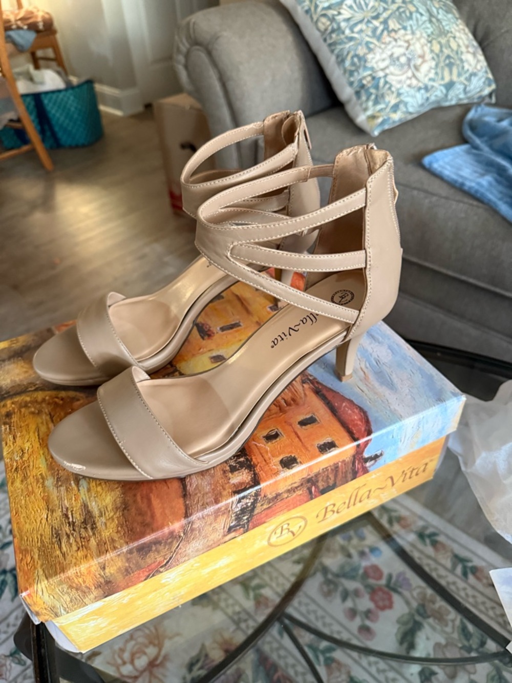 Bella Vita Beige Strappy Mid-Heel Sandals 8W